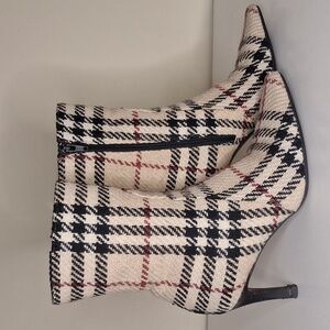Burberry Vintage Beige Nova Check Wool Tweed Fabric ankle booties